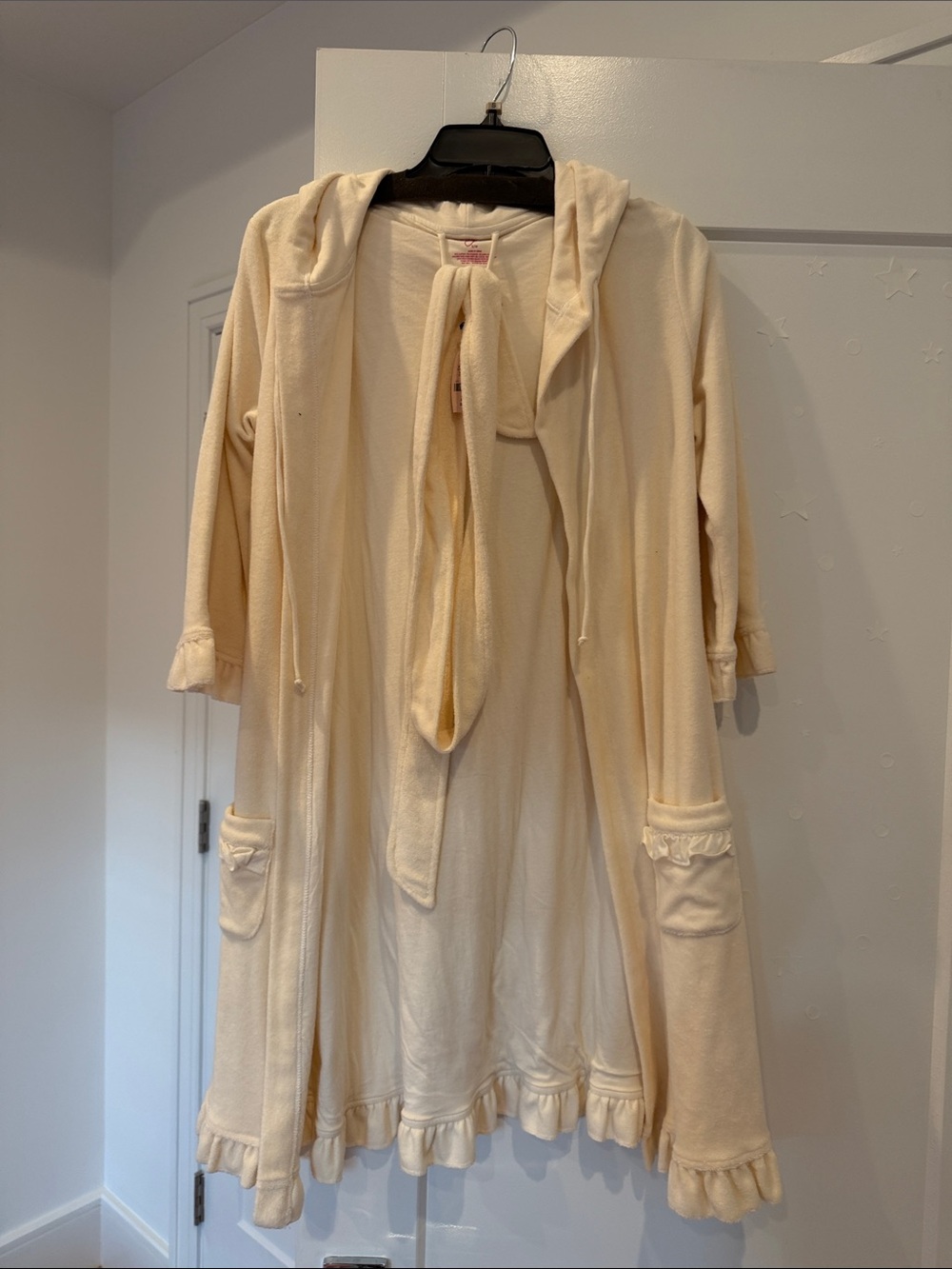 Victoria's Secret Cream Hooded Robe with Ruffle Trim